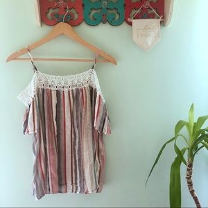 Colorful striped cold shoulder top